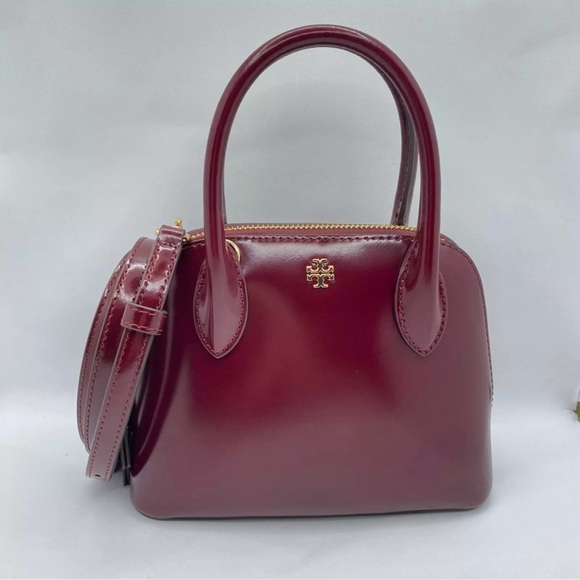 🌺NWT Tory Burch Emerson Patent Large Dome Satchel IN ROYAL BURGUNDY🌺 - Picture 8 of 12